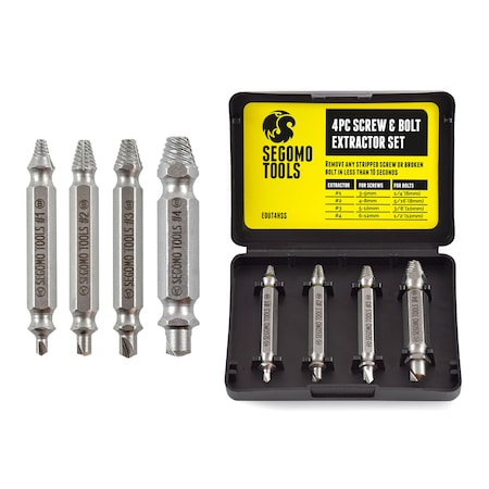 Segomo Tools 4 Piece HSS 4341 Screw Extractor Set w/Hardness 63-65 M08023